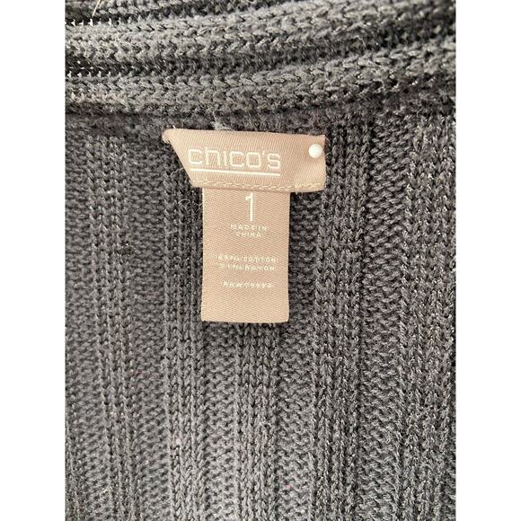 Chicos‎ Cardigan Womens Sz 1 Small Black Open Front Long Sleeve Collar Knit - Picture 3 of 10